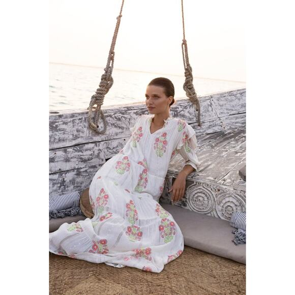 Oliphant Pintuck Ruffle Maxi Dress in Algarve Pink S - Picture 9 of 9